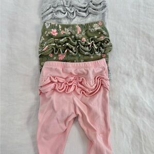 3 Old Navy Baby Ruffle Butt Leggings - Pink, Green Floral, Gray